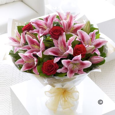 Red Rose and Pink Lily Hand tied