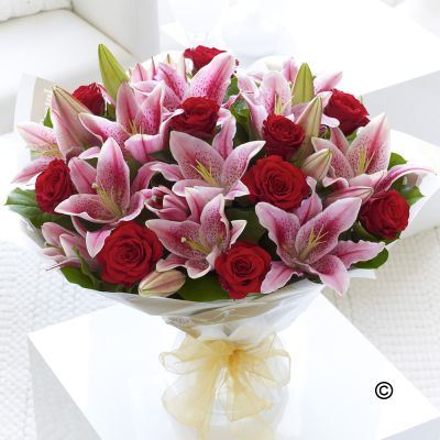 Red Rose and Pink Lily Hand tied