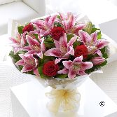 Red Rose and Pink Lily Hand tied