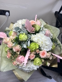 Luxury White & Pink Rose Bouquet with White Hydrangea